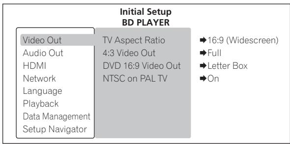 PIONEER BDP-320 - Utilisation de la page initial setup - 1
