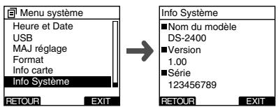 OLYMPUS DS2400 - Sélectionnez [info système] dans l'écran [menu système], puis appuyez sur la touche play/ok ou▶▶. - 1