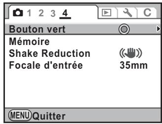 PENTAX KX+KC+18-55 - Sélectionnez [Bouton vert] dans le menu [Mode pr. de vue 4] et appuyez sur le bouton de navigation (▶). - 1