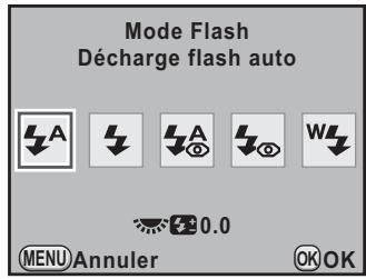 PENTAX KX+KC+18-55 - Sélectionnez un mode flash à l'aide du bouton de navigation (◀▶). - 1