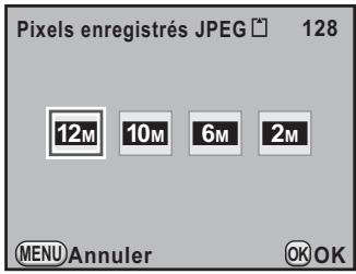 PENTAX KX+KC+18-55 - Utilisez le bouton de navigation (◀▶) pour sélectionner le nombre de pixels enregistrés. - 1