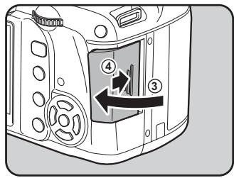 PENTAX KX+KC+18-55 - Fermez la trappe de protection du logement de la carte (③), puis faites-la glisser dans le sens de la flèche (④). - 1