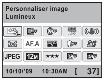 PENTAX KX+KC+18-55 - Utilisez le bouton de navigation (▲▼◀▶) pour sélectionner un élément dont vous souhaitez modifier le réglage. - 1