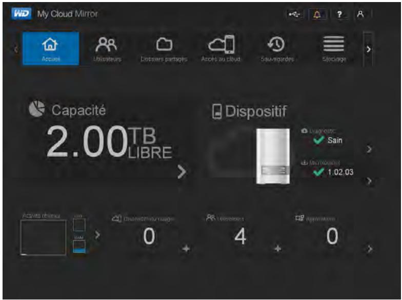 WESTERN DIGITAL MY CLOUD MIRROR 2 - Afficher l'état de l'appareil et faire des mises à jour sur la page d'accueil - 1