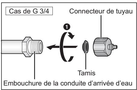 PANASONIC NR-B54X1-WE - ① Fixez le connecteur de tuyau sur l'embouchure de la conduite d'arrivée d'eau. - 1