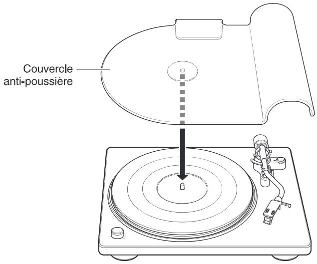 DENON NC - Insérez l'axe central dans le trou du couvercle anti-poussière. - 1