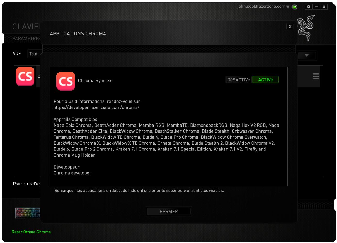 RAZER NC - ONGLET LIST DES APPLICATIONS - 2