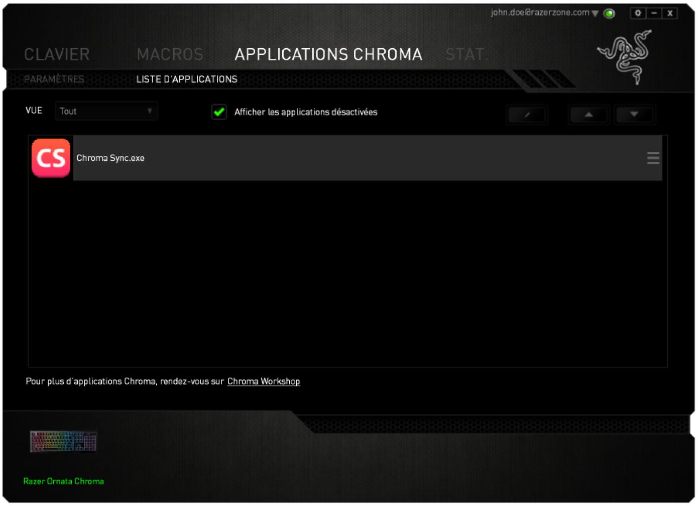 RAZER NC - ONGLET LIST DES APPLICATIONS - 1