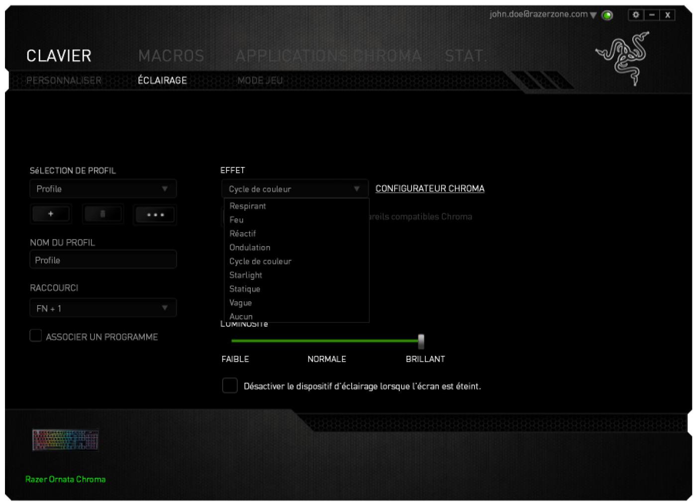 RAZER NC - Onglet Éclairage - 2