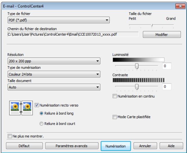 BROTHER ADS1600W - Cliquez sur (e-mail) ou (fichier). la boîte de dialogue de configuration s'affiche (l'exemple ci-dessous utilise e-mail). - 1