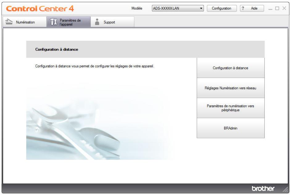 BROTHER ADS1600W - Cliquez sur l'onglet paramètres de l'appareil (l'exemple ci-dessous utilise le mode accueil). - 1