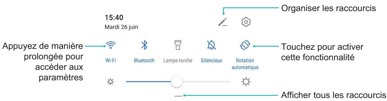 HUAWEI P30 - Utiliser les options de raccourci pour activer ou désactiver rapidement les fonctions gratuitement utilisées - 1