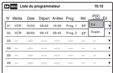 SONY RDR-VX410 - Sélectionnez le réglage de programmeur que vous souhaitez modifier ou annuler, puis appuyez sur ENTER. - 1