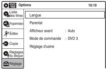 SONY RDR-VX410 - Langue, réglages contrôle parental/réglages par défaut (options) - 1