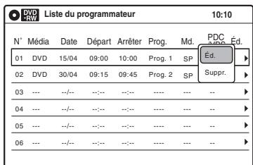 SONY RDR-VX410 - Sélectionnez le réglage deprogrammateur que vous souhaitez modifier ou annuler, puis appuyez sur ENTER. - 1