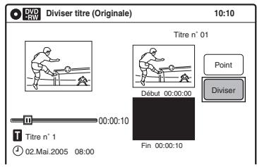 SONY RDR-VX410 - Appuyez sur ENTER à l'endroit où vous souhaitez diviser le titre. - 1
