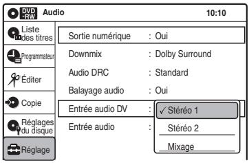 SONY RDR-VX410 - Sélectionnez « entrée audio DV », puis appuyez sur ENTER. - 1