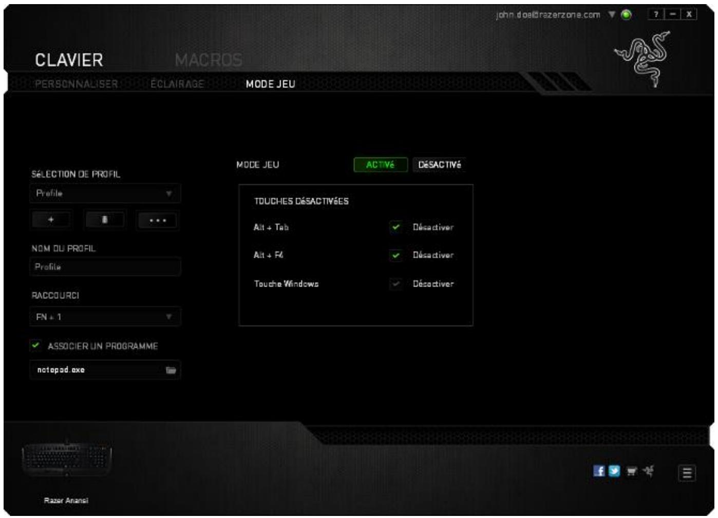 RAZER ANANSI - Onglet Mode Jeu - 1