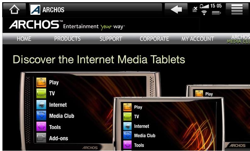 ARCHOS A5 INTERNET TABLE 32 - Utiliser le navigateur internet - 1