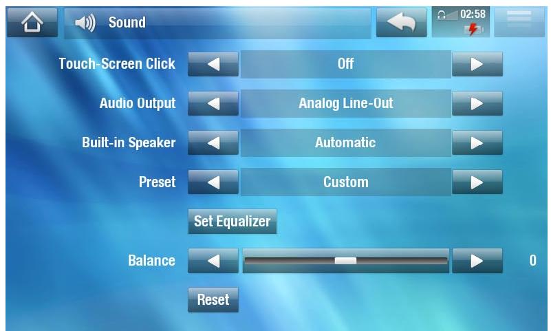 ARCHOS A5 INTERNET TABLE 32 - Paramètres SOUND [son] - 1