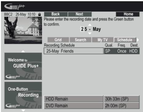 PIONEER DVR-RT601H-S - Appuyez sur la touche d'action VERTE (Modification). - 1