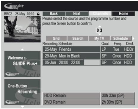 PIONEER DVR-RT601H-S - Utilisez les touches numérotées pour taper le numéro du canal, puis appuyez sur la touche d'action VERTE (Suivant) pour valider. - 1