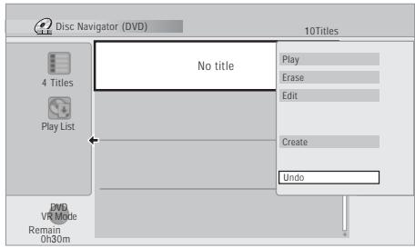 PIONEER DVR-RT601H-S - Sélectionnez 'Undo' sur le menu des commandes. - 1
