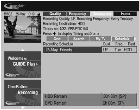 PIONEER DVR-RT601H-S - Appuyez sur la touche d'action VERTE (Périodicité) pour modifier la périodicité des enregistrements. - 1