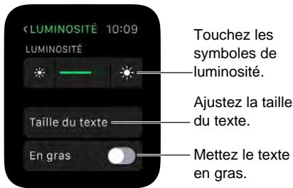 APPLE WATCH42ACICUIR - Ajuster la luminosité, la taille du texte, lessons et les vibrations - 1