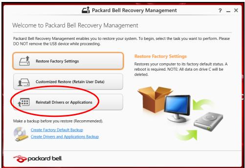 PACKARD BELL ONE TWO S AK4G1TU04 - Réinstaller les pilotes et les applications - 1