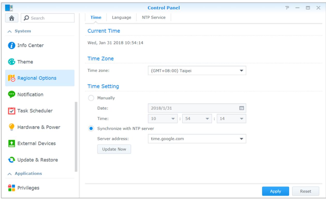 SYNOLOGY DS420+ - Modification des options régionales - 1