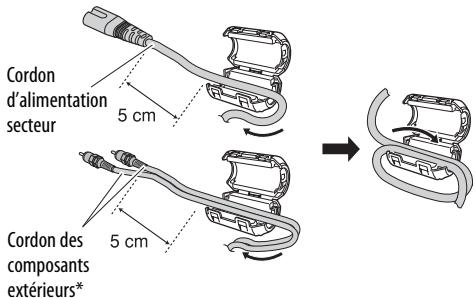 JVC TH-BA1 - Faites passer le câble à travers le tore de ferrite et enroulez-le solidement une fois à l'intérieur du creux du tore de ferrite comme montré sur l'illustration. - 1