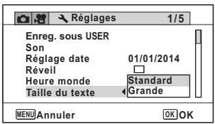 PENTAX OPTIO WG-4 - Réglage de la taille du texte dans le menu - 1