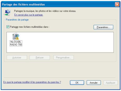 SAGEM MY DUAL RADIO 700 - Lecteur windows media 11 (WMP11): installation et connexion - 13