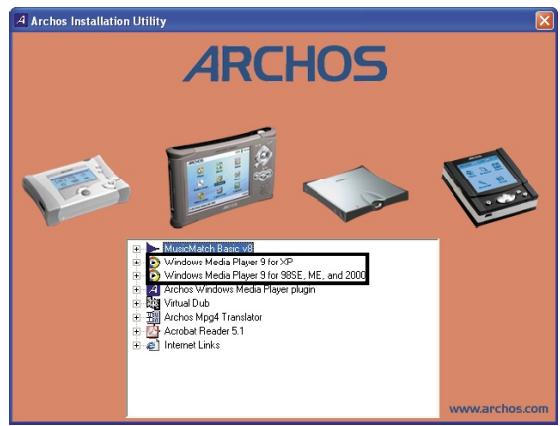 ARCHOS AV400 - Installer Windows Media Player 9 - 1