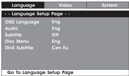 PROLINE DVDP800WX - Page de configuration des langues - 1