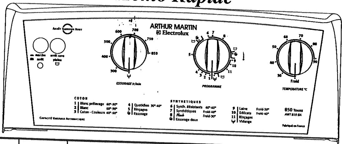 ARTHUR MARTIN AWT 810 BA BLANC - Mémo Rapide - 1