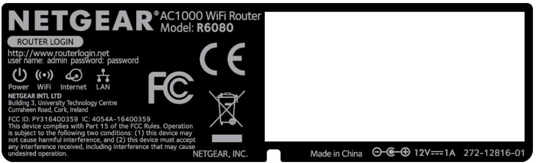 NETGEAR R6080-AC1000 - Router Label - 1