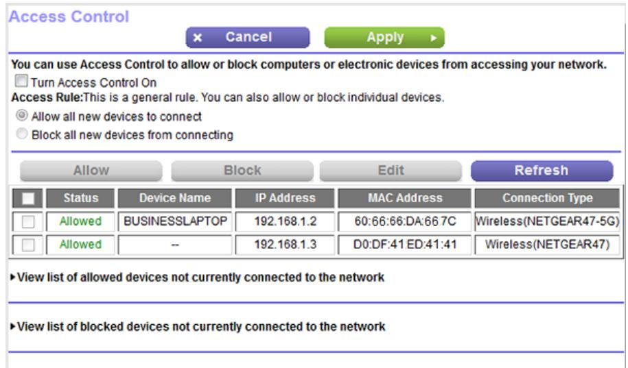 NETGEAR R6080-AC1000 - To set up network access control: - 1