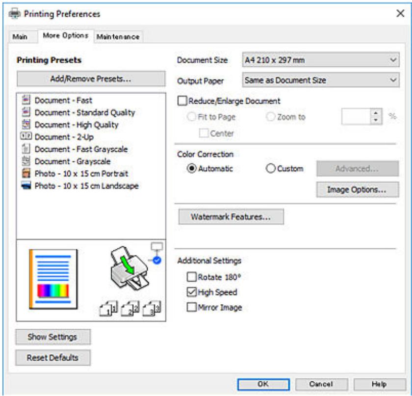 EPSON XP-2150 - Onglet Plus d'options - 1