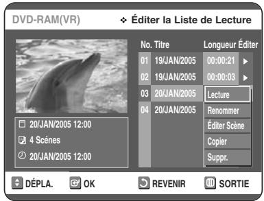 TOSHIBA D-VR 30 - Sélectionnez dans la Liste de Lecture le titre que vous souhaitez renomer en déplaçant la barre de selection à l'aide des touches ▲▼, puis appuyez sur OK ou sur ▷. - 1