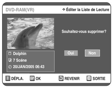 TOSHIBA D-VR 30 - Sélectionnez dans la Liste de Lecture le titre que vous souhaitez supprimer en déplaçant la barre de selection à l'aide des touches ▲▼, puis appuyez sur OK ou sur ▷. - 3