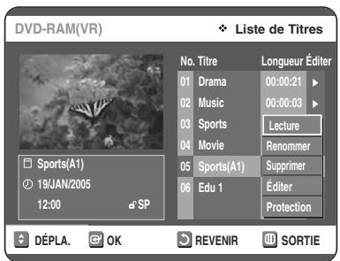 TOSHIBA D-VR 30 - Sélectionnéz le titre dont vous souhaitez supprimer une partie en déplaçant la barre de sélection à l'aide des touches ▲▼ puis appuyez sur OK ou sur ▷. - 1