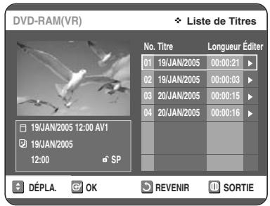TOSHIBA D-VR 30 - Avec la touche TITLE LIST. - 1