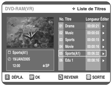 TOSHIBA D-VR 30 - Appuyez sur la touche TITLE LIST. L'écran Nombre de Titres s'affiche. - 5
