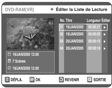 TOSHIBA D-VR 30 - - Pour revenir au menu Éditer la Liste de Lecture - - 1