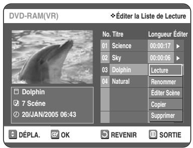 TOSHIBA D-VR 30 - Sélectionnez dans la Liste de Lecture le titre que vous souhaitez supprimer en déplaçant la barre de selection à l'aide des touches ▲▼, puis appuyez sur OK ou sur ▷. - 1