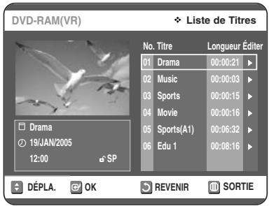 TOSHIBA D-VR 30 - Appuyez sur la touche TITLE LIST. L'écran Nombre de Titres s'affiche. - 1