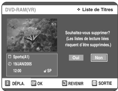TOSHIBA D-VR 30 - Sélectionnez Supprimer en déplaçant la barre de seLECTION à l'aide des touches ▲▼ puis appuyez sur OK ou sur ▷. - 2