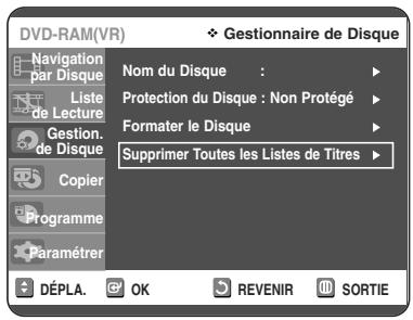 TOSHIBA D-VR 30 - Suppression de toutes les Listes de Titres - 6